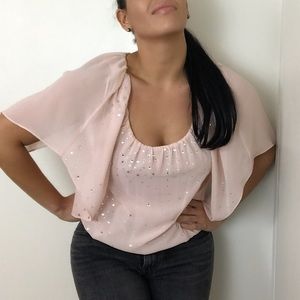 Guess Three Quarter Sleeve Stone Maggie Top Sz M